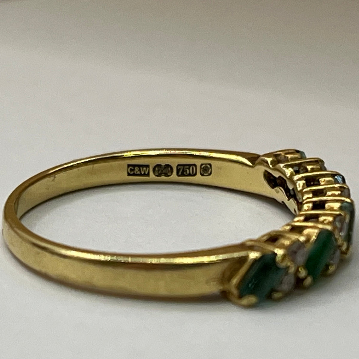 18ct Yellow Gold Emerald and Diamond Half Eternity Ring – view 5