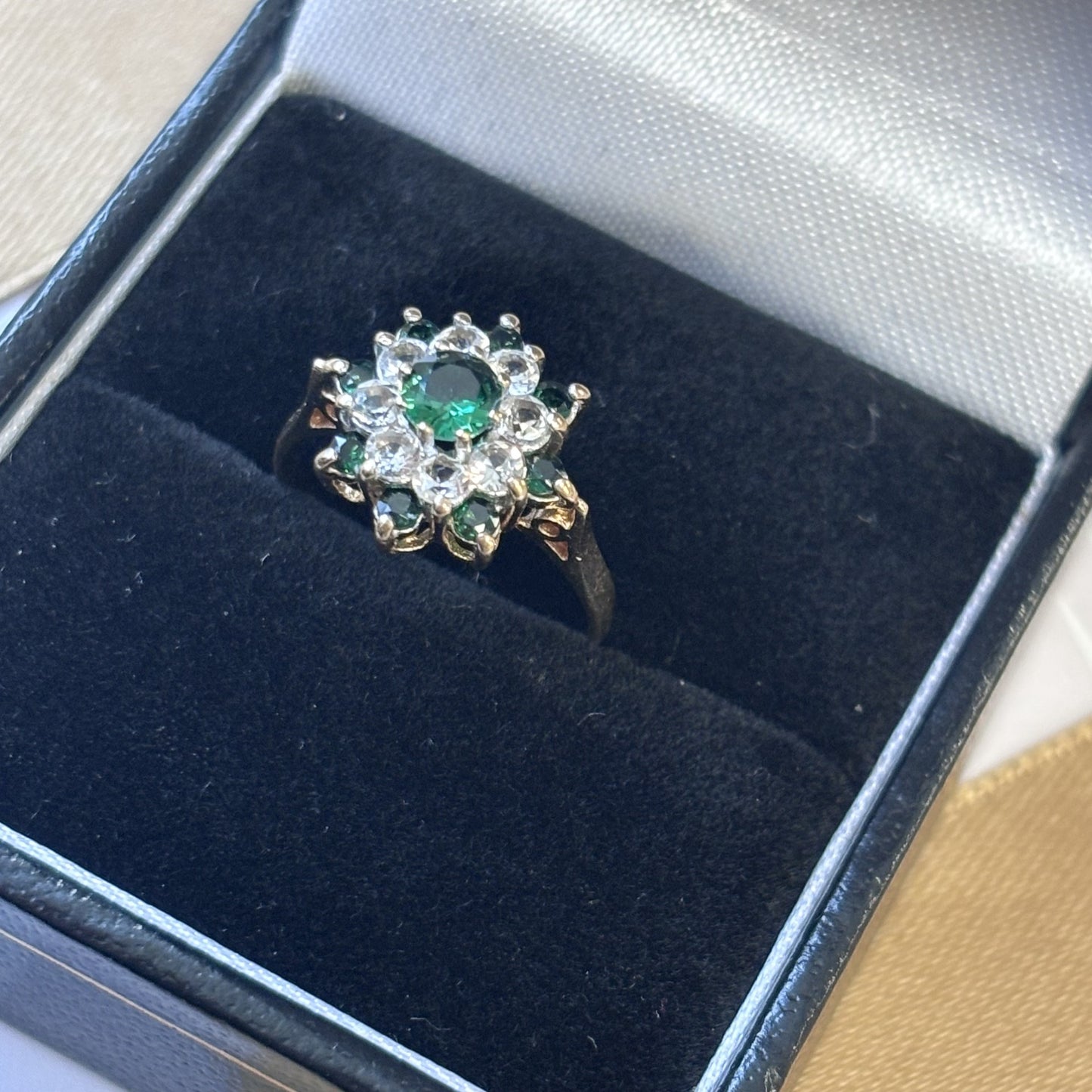 9ct Gold Green Cubic Zirconia Cluster Ring