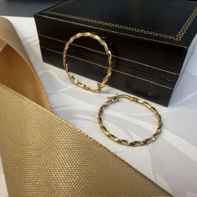 9ct Gold Twisted Hoop Creole Earrings