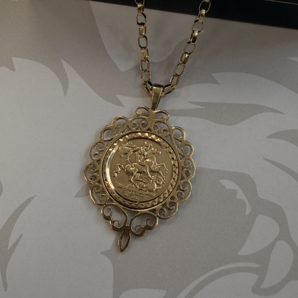 9ct Yellow Gold St George Medal Pendant Necklace - 16 Inch
