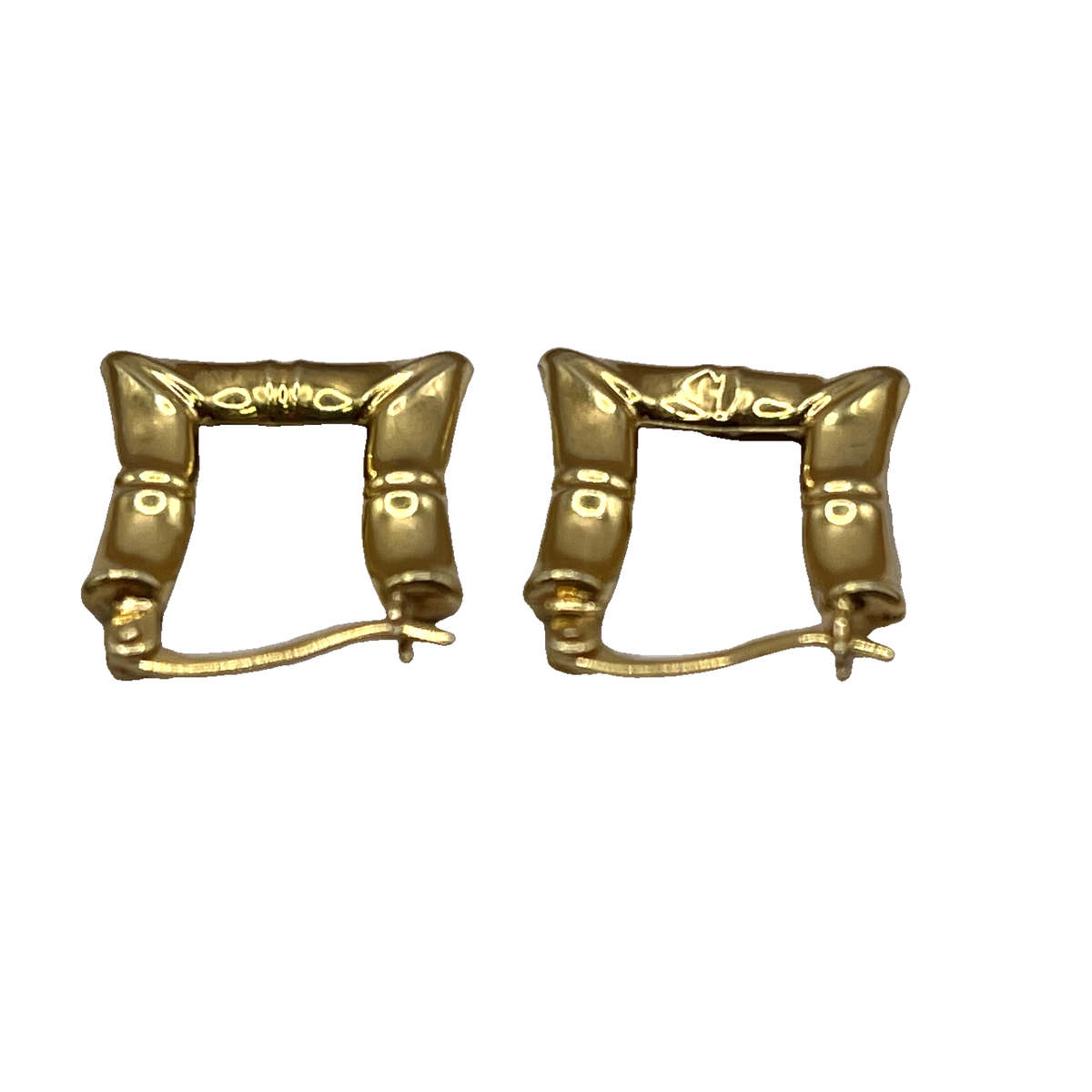 9ct Yellow Gold Bamboo Style Square Creole Hoop Earrings – view 4