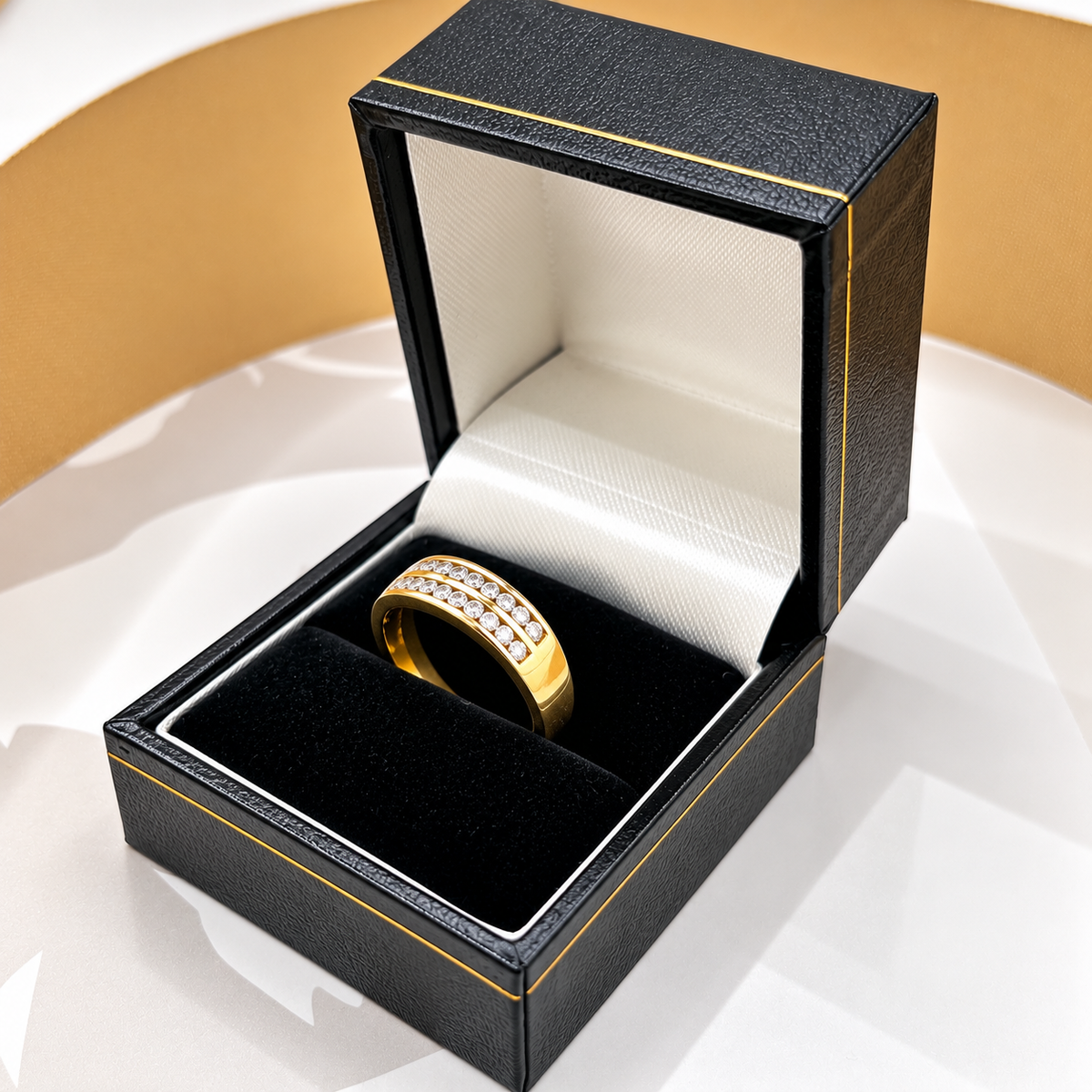 9ct Yellow Gold Double Row Cubic Zirconia Wedding Band Ring – view 3