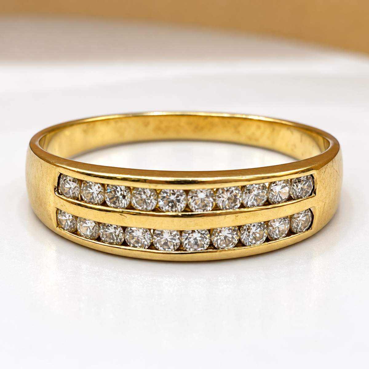9ct Yellow Gold Double Row Cubic Zirconia Wedding Band Ring – view 4