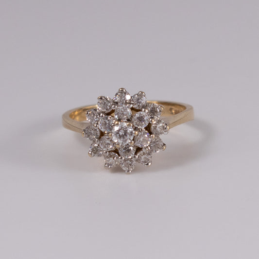 9ct Gold Diamond Triple Cluster Flower Ring