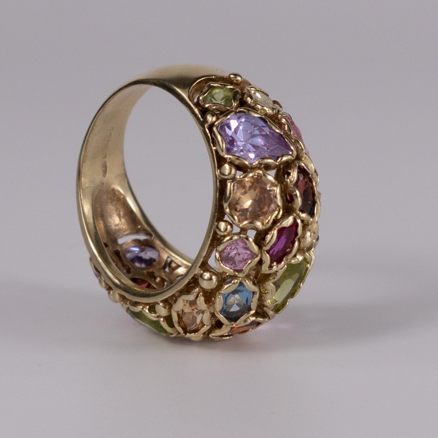 9ct Yellow Gold Multi-Gemstone Dome Ring