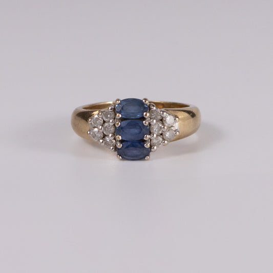 9ct Yellow Gold Sapphire & Diamond Cluster Ring