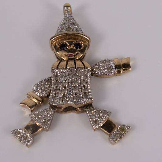 9ct Gold Articulated Diamond Clown Pendant