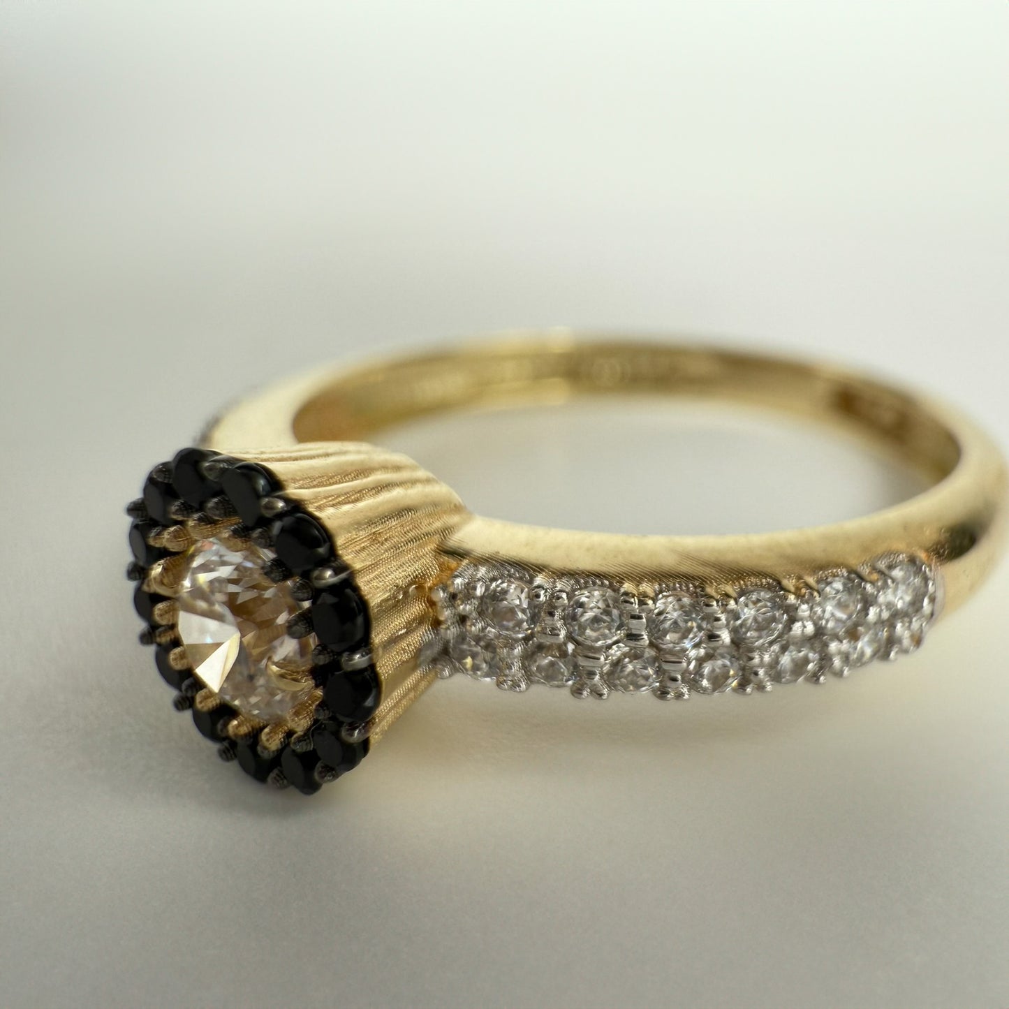 9ct Yellow Gold Black and Clear Cubic Zirconia Cluster Ring