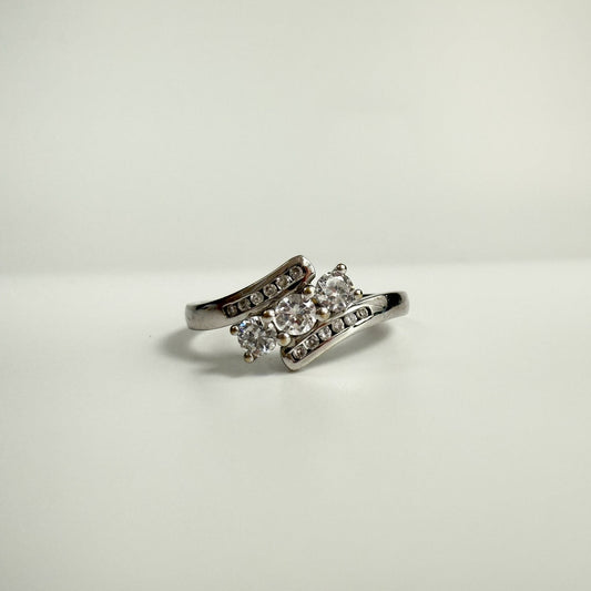9ct White Gold Cubic Zirconia Three-Stone Ring with Channel Set Shoulders
