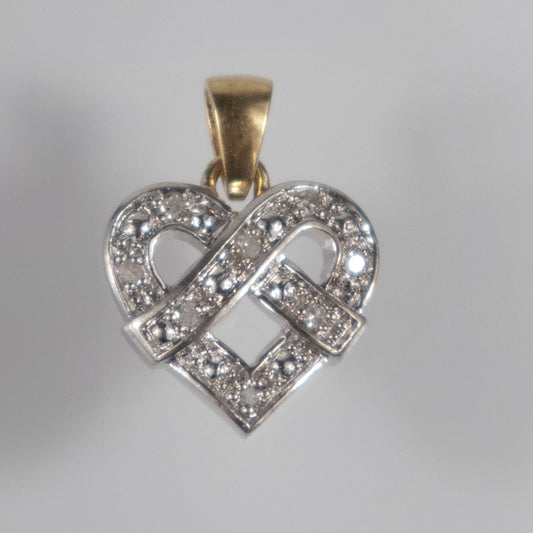 9ct Yellow Gold & Diamond Heart Knot Pendant