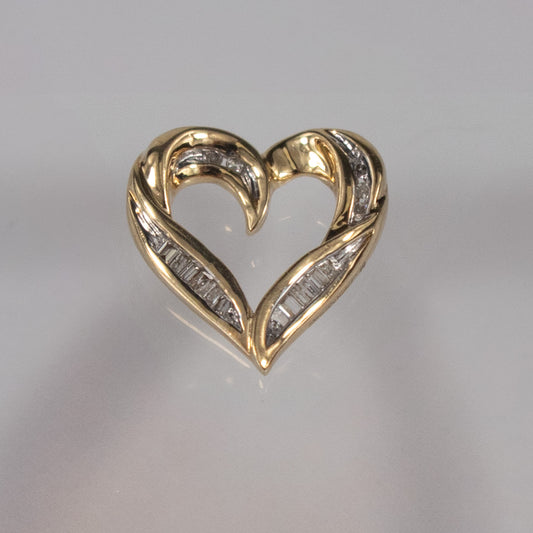 9ct Yellow Gold Diamond Baguette Heart Pendant