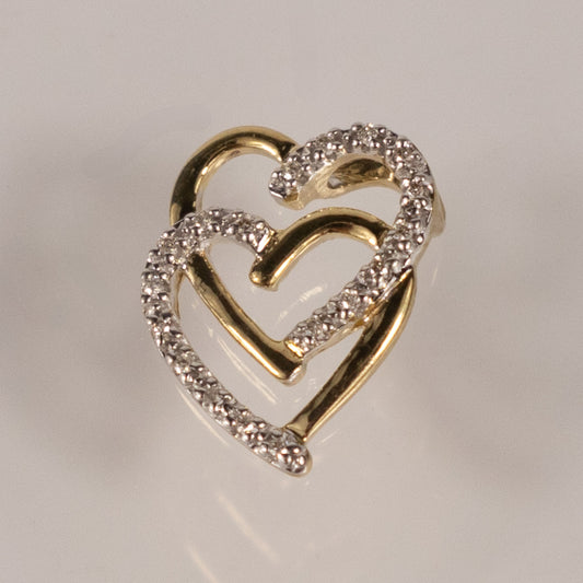 9ct Yellow Gold Double Heart Diamond Pendant