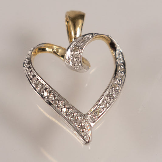 9ct Yellow Gold  Diamond Swirl Heart Pendant