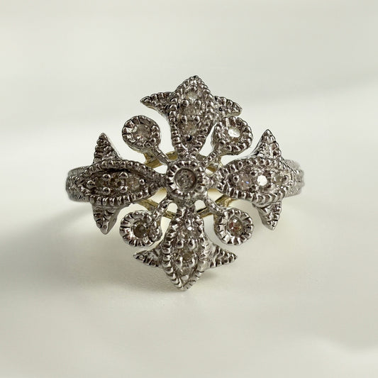 9ct Yellow Gold Cubic Zirconia Dress Ring - Floral Setting