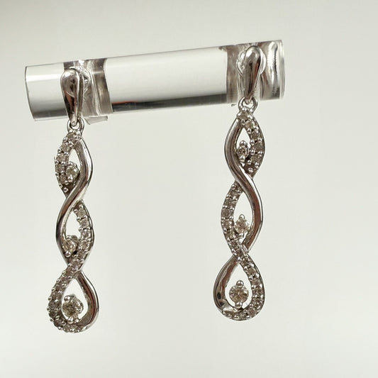9ct White Gold Twisted Cubic Drop Earring