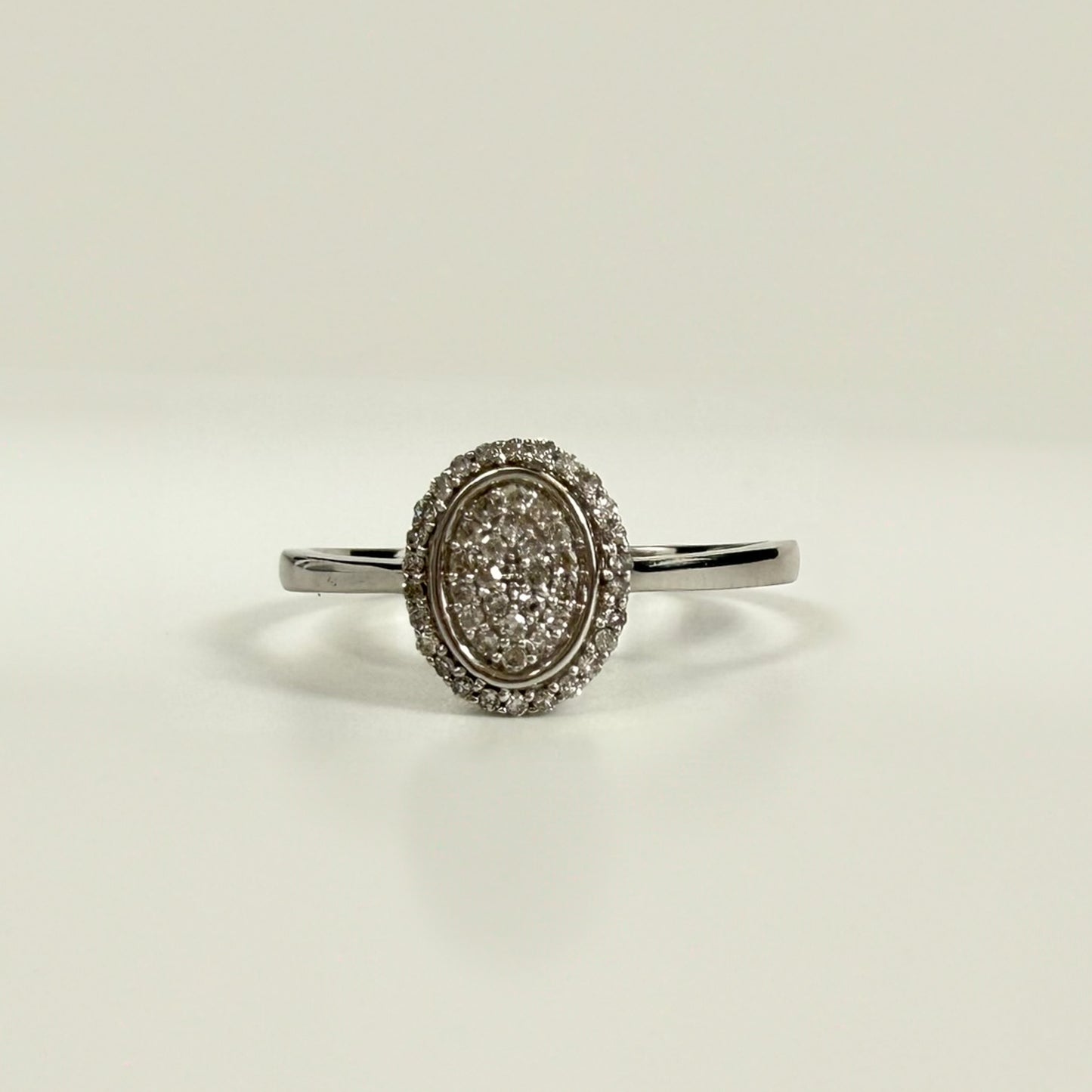 9ct White Gold Oval Diamond Cluster Halo Ring
