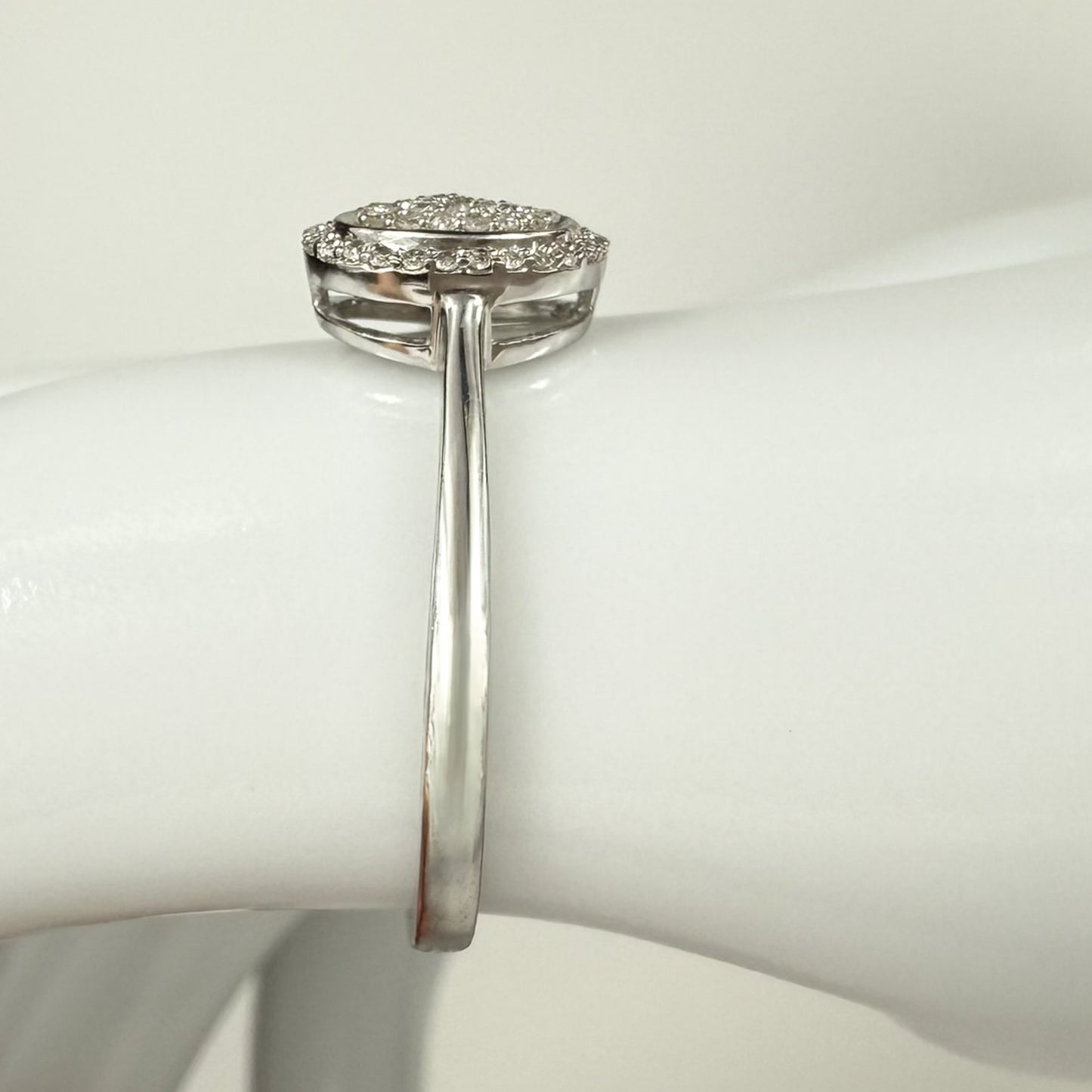 9ct White Gold Oval Diamond Cluster Halo Ring