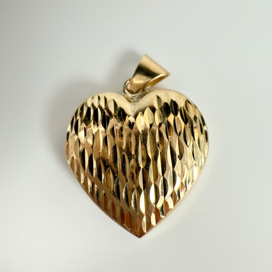 9ct Yellow Gold Textured Heart Charm Pendant