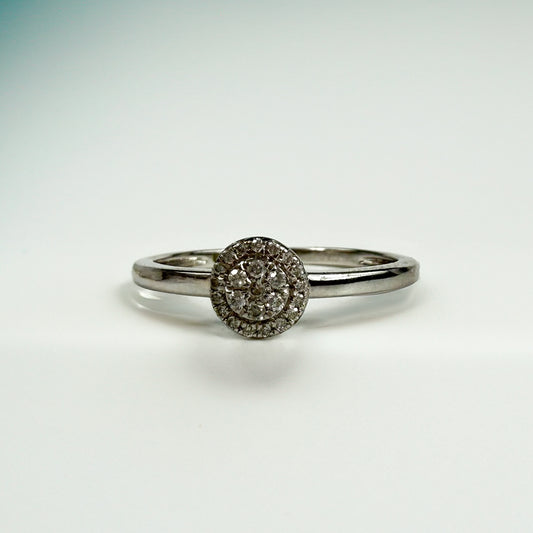 9ct White Gold Double Halo Diamond Cluster Ring