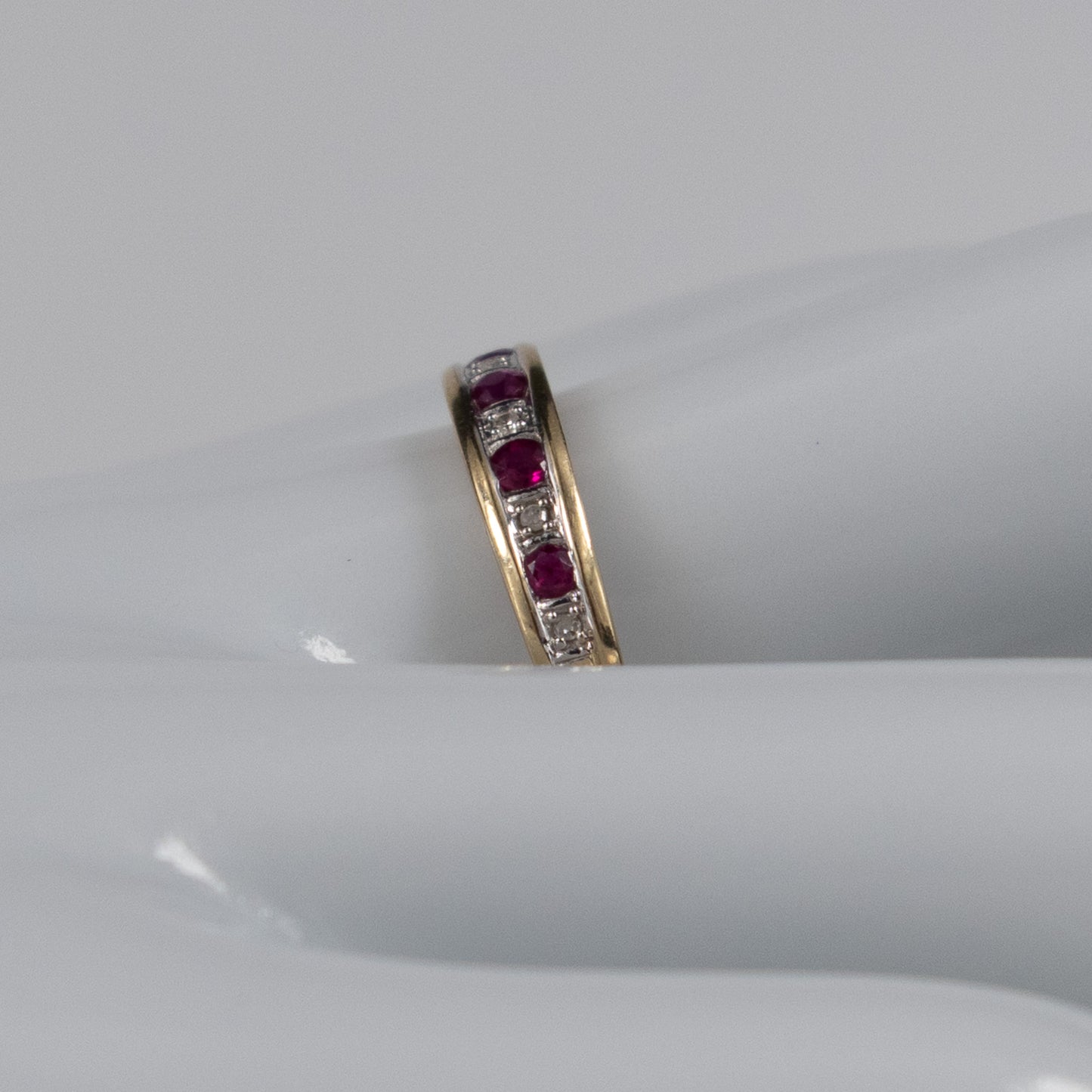 9ct Yellow Gold Ruby & Diamond Half Eternity Ring