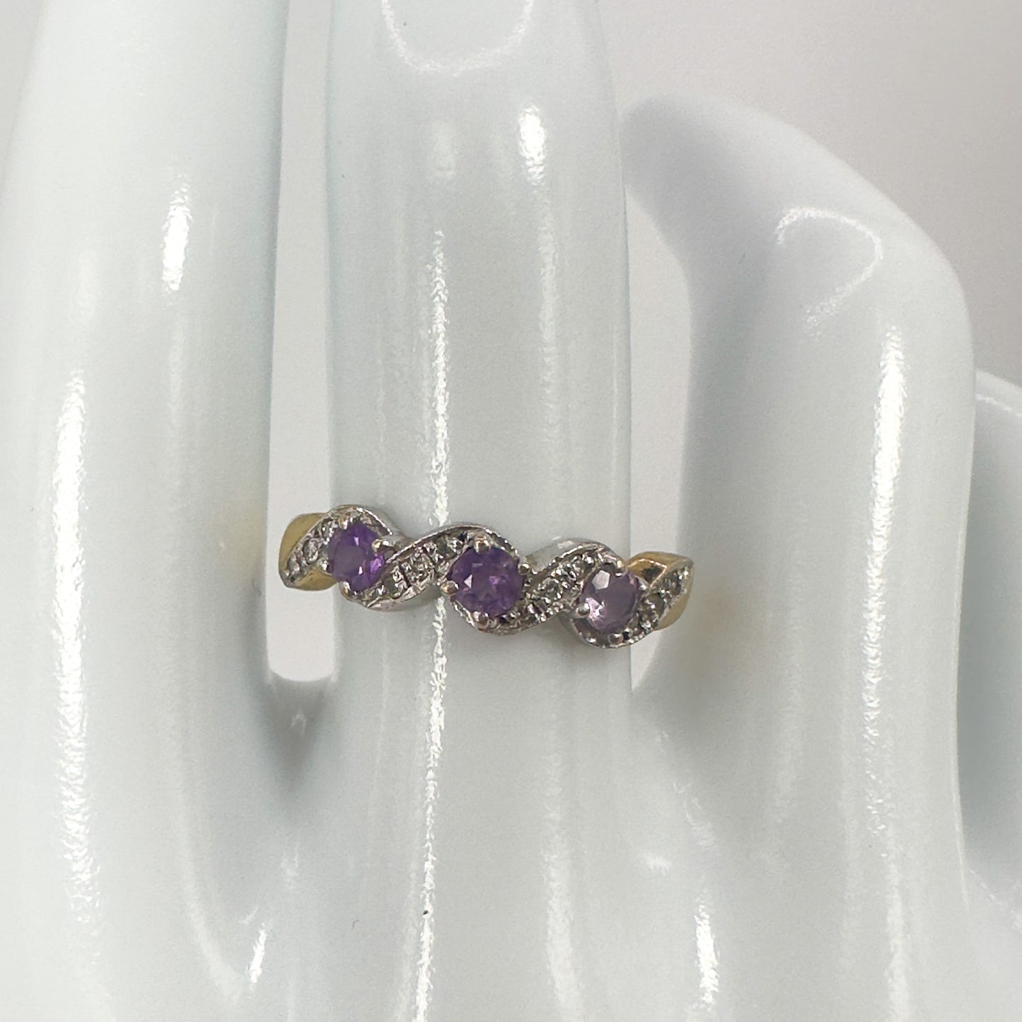 9ct Yellow Gold Amethyst and Diamond Ring