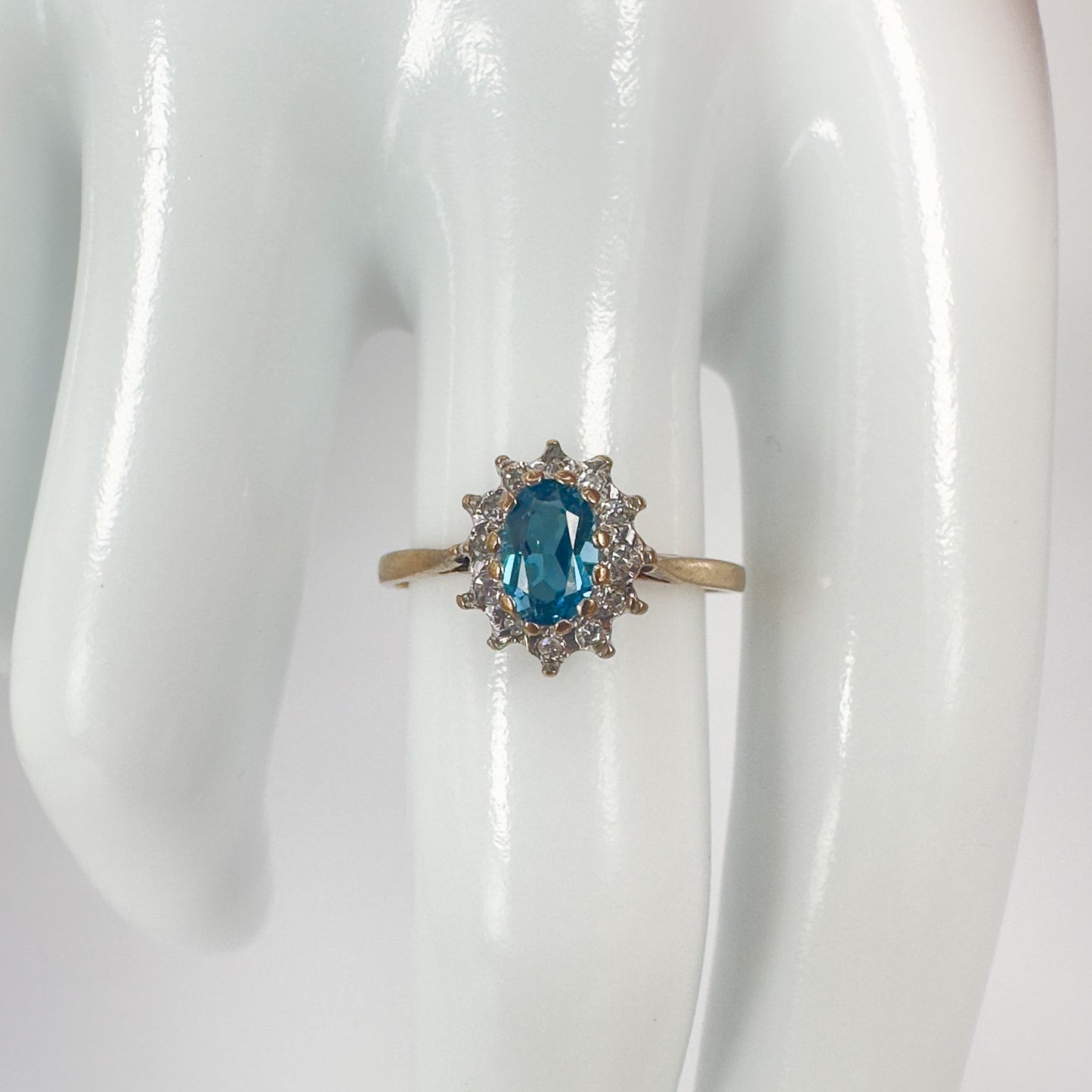 9ct Yellow Gold Blue Topaz and Diamond Ring