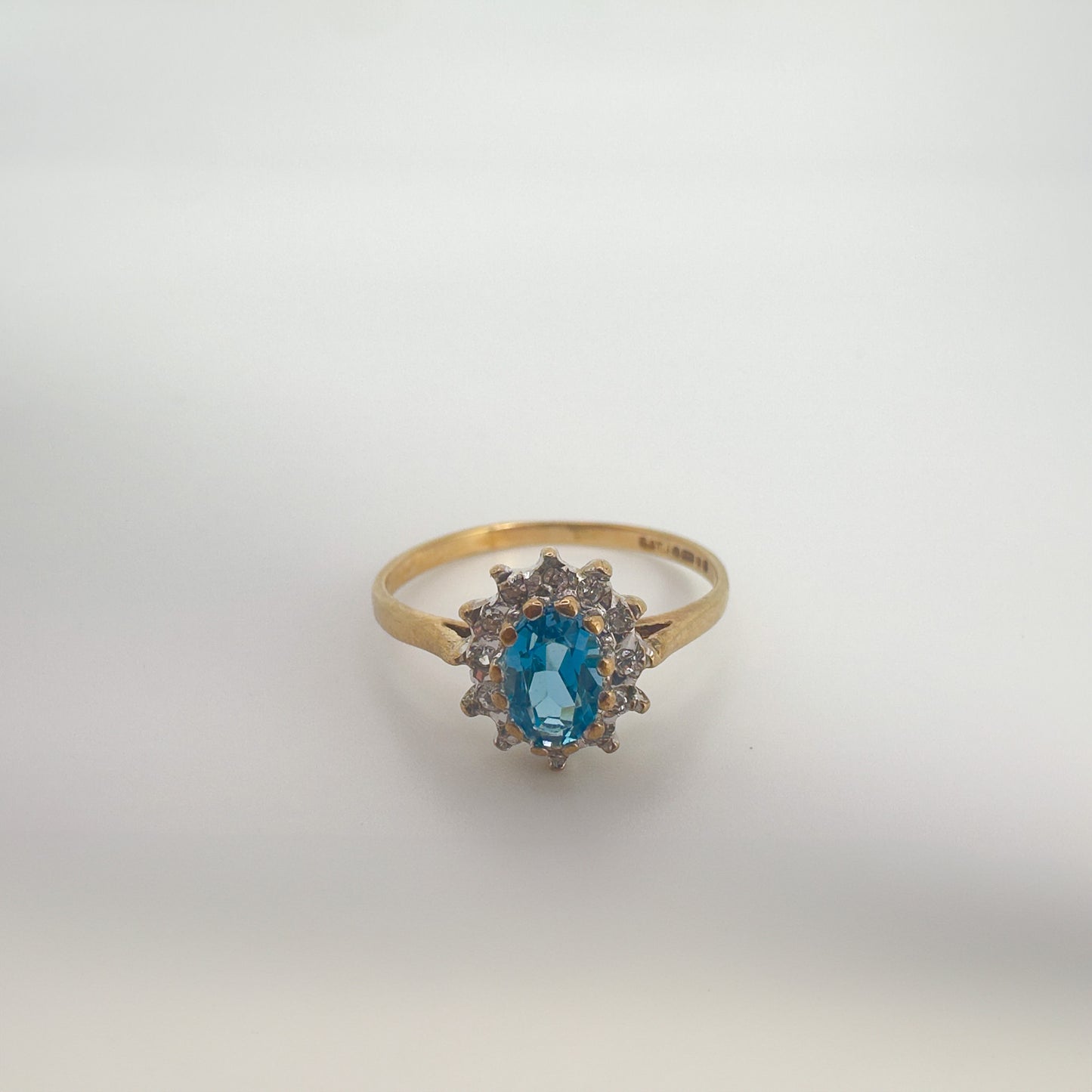 9ct Yellow Gold Blue Topaz and Diamond Ring