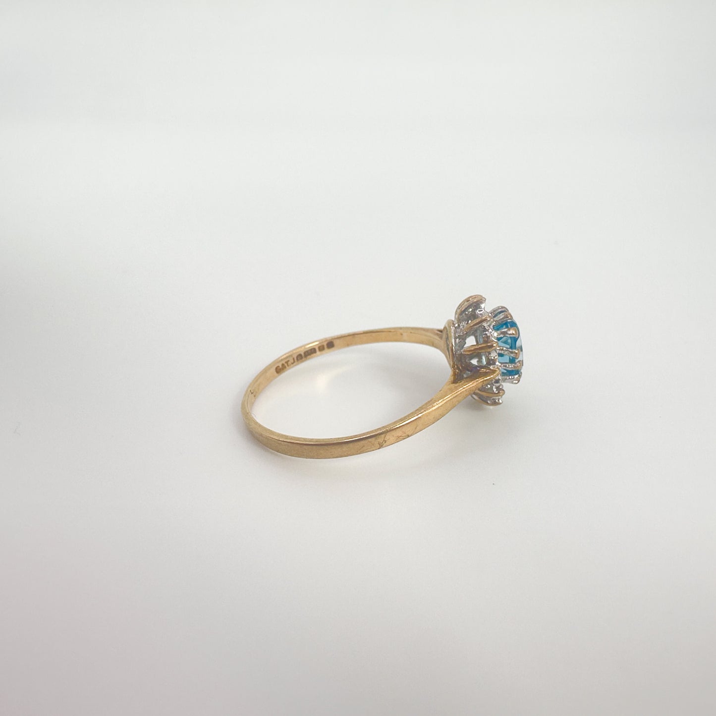 9ct Yellow Gold Blue Topaz and Diamond Ring