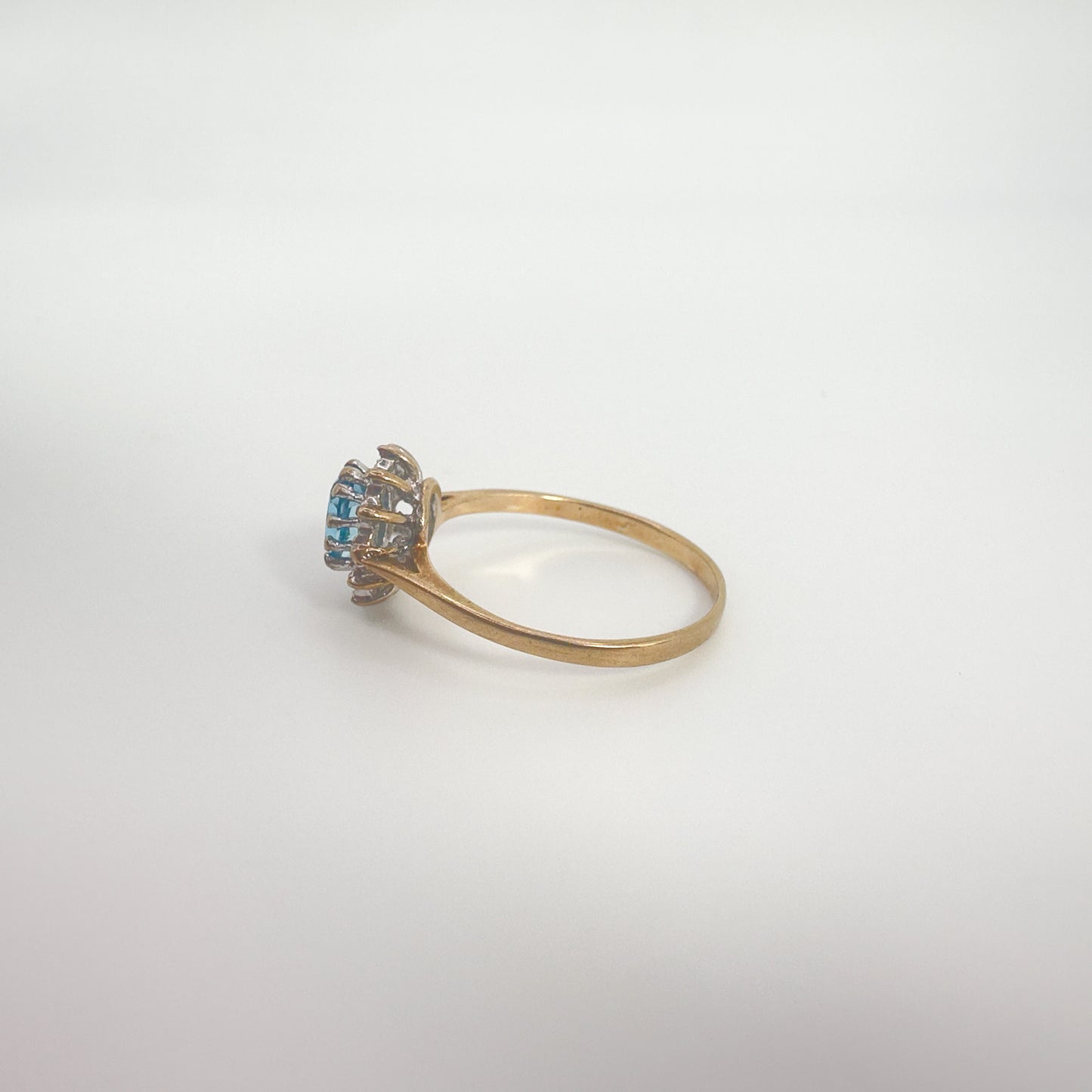 9ct Yellow Gold Blue Topaz and Diamond Ring