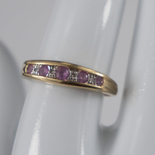 9ct Yellow Gold Pink Sapphire & Diamond Ring
