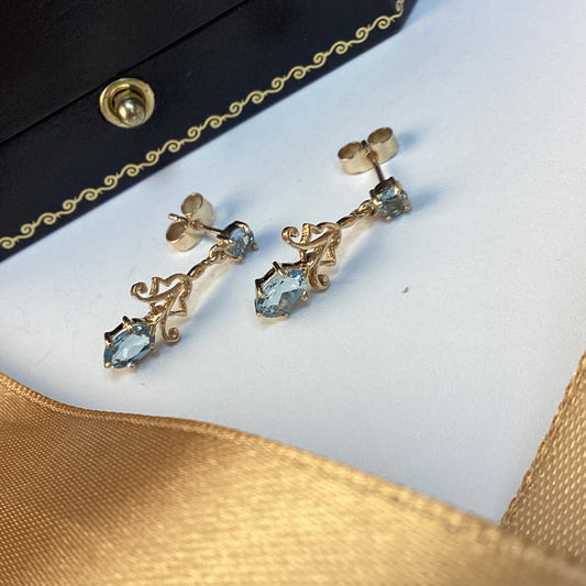 9ct Yellow Gold Blue Topaz Drop Earrings