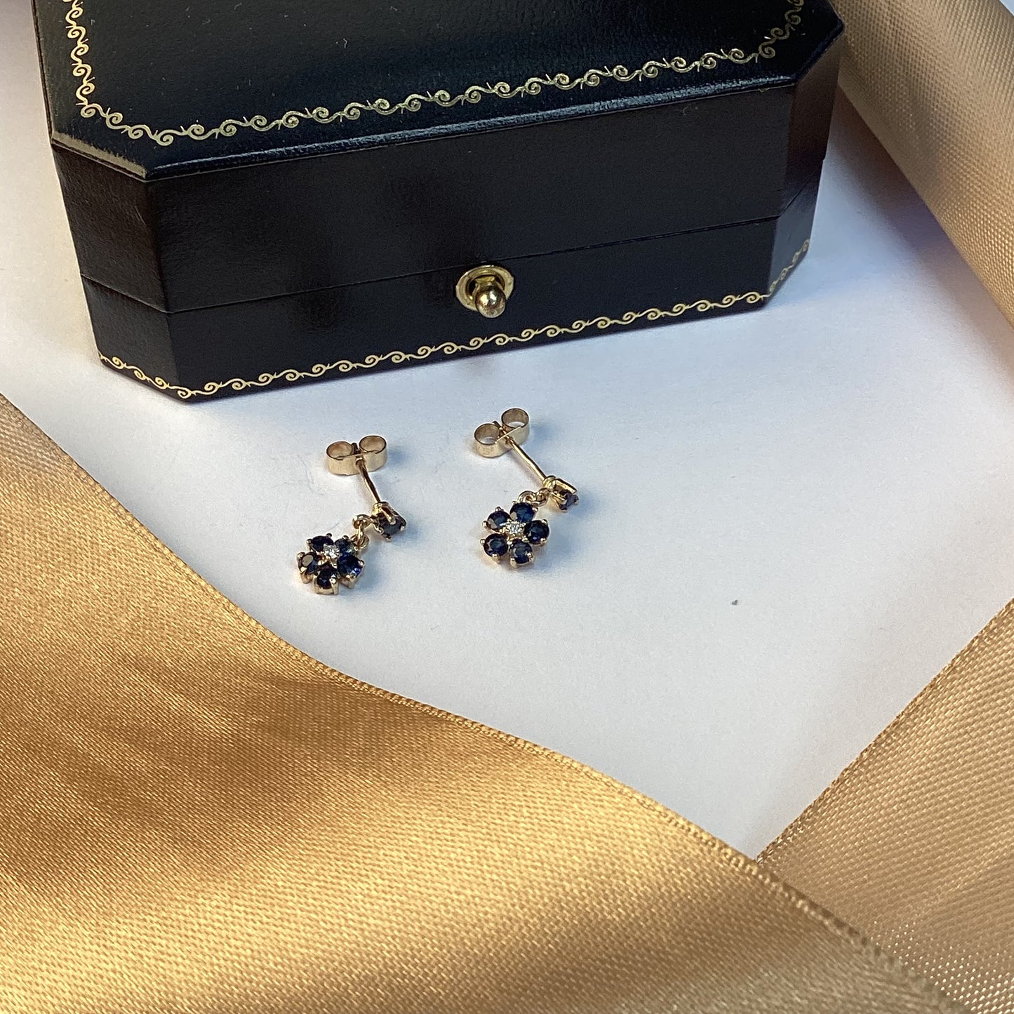 9ct Yellow Gold Sapphire Drop Earrings