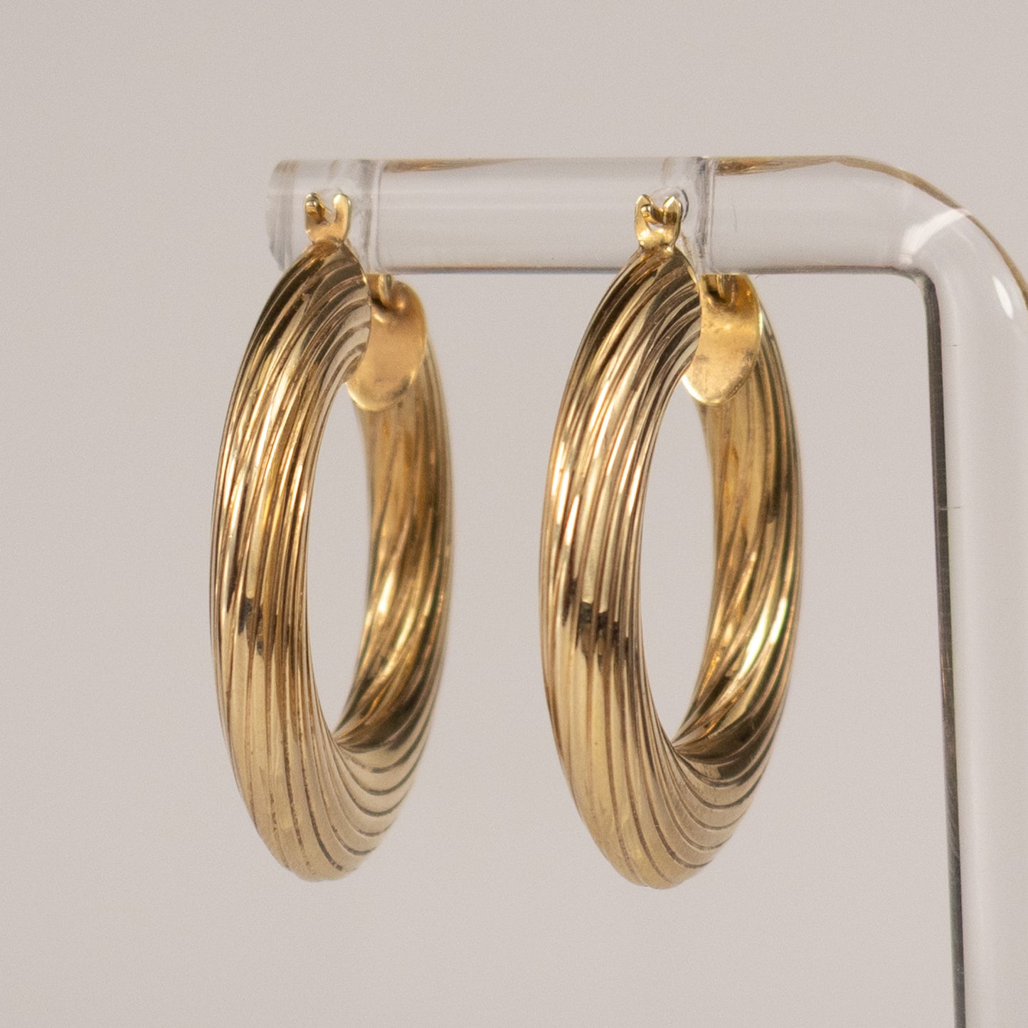 9ct Yellow Gold Ribbed Hoop Earrings 3.3cm