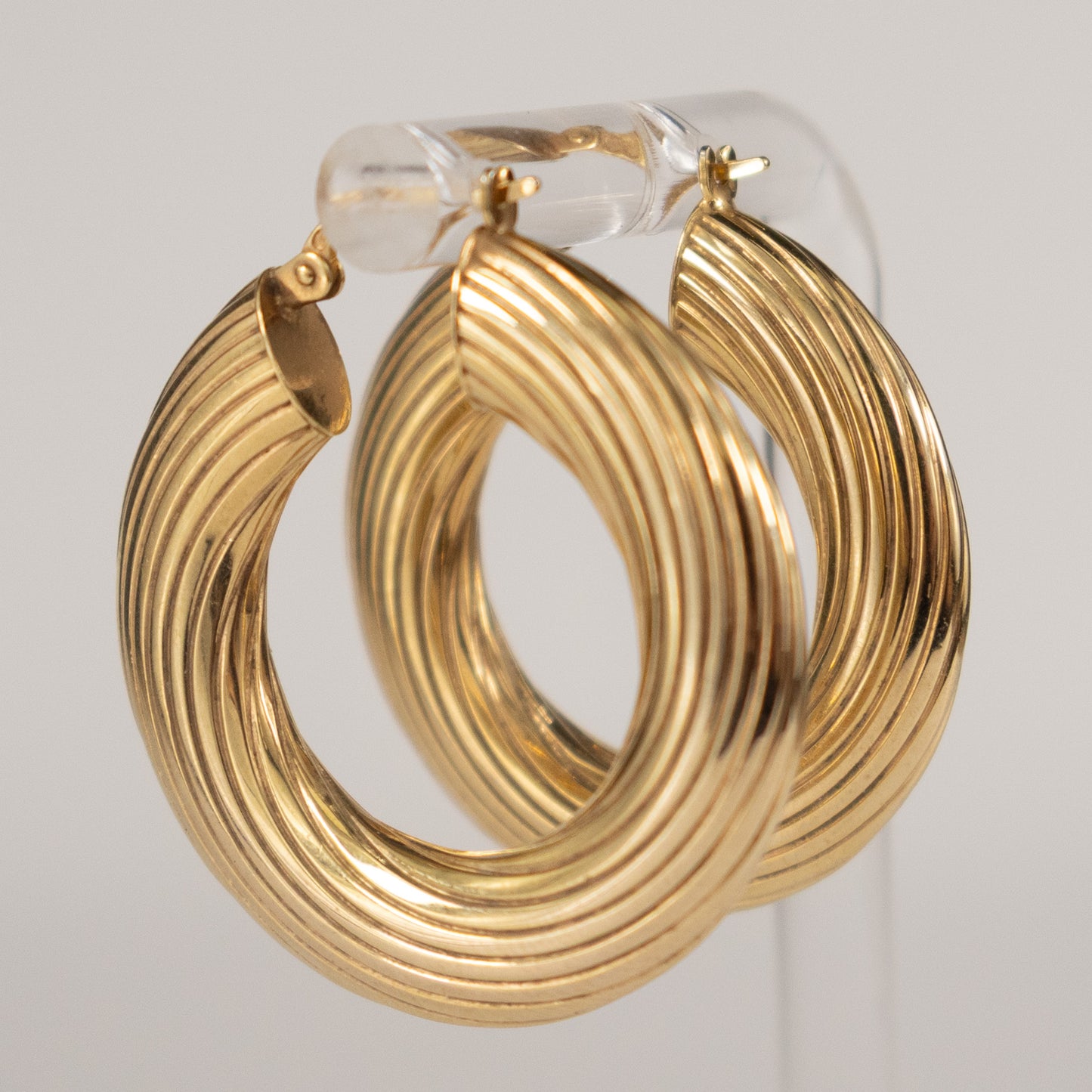 9ct Yellow Gold Ribbed Hoop Earrings 3.3cm