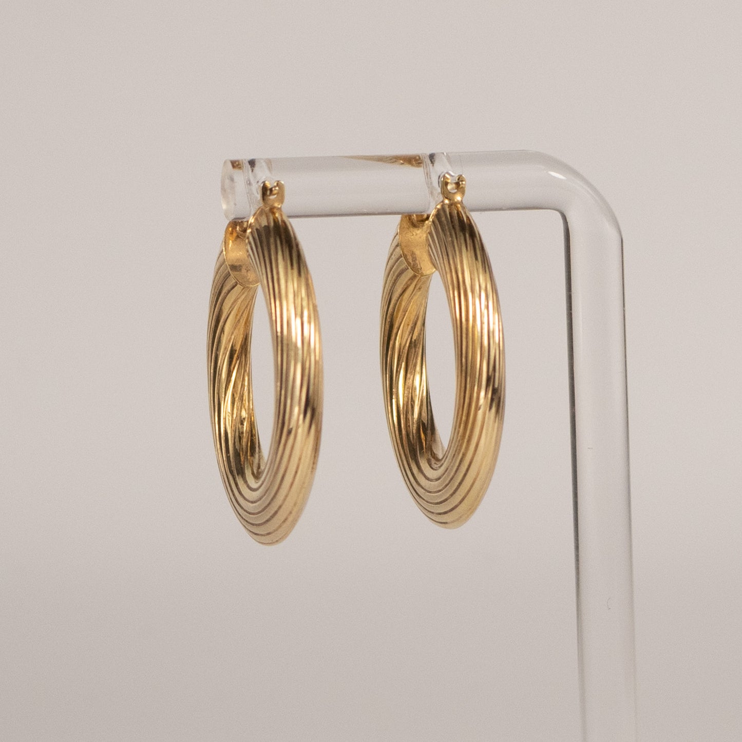 9ct Yellow Gold Ribbed Hoop Earrings 3.3cm