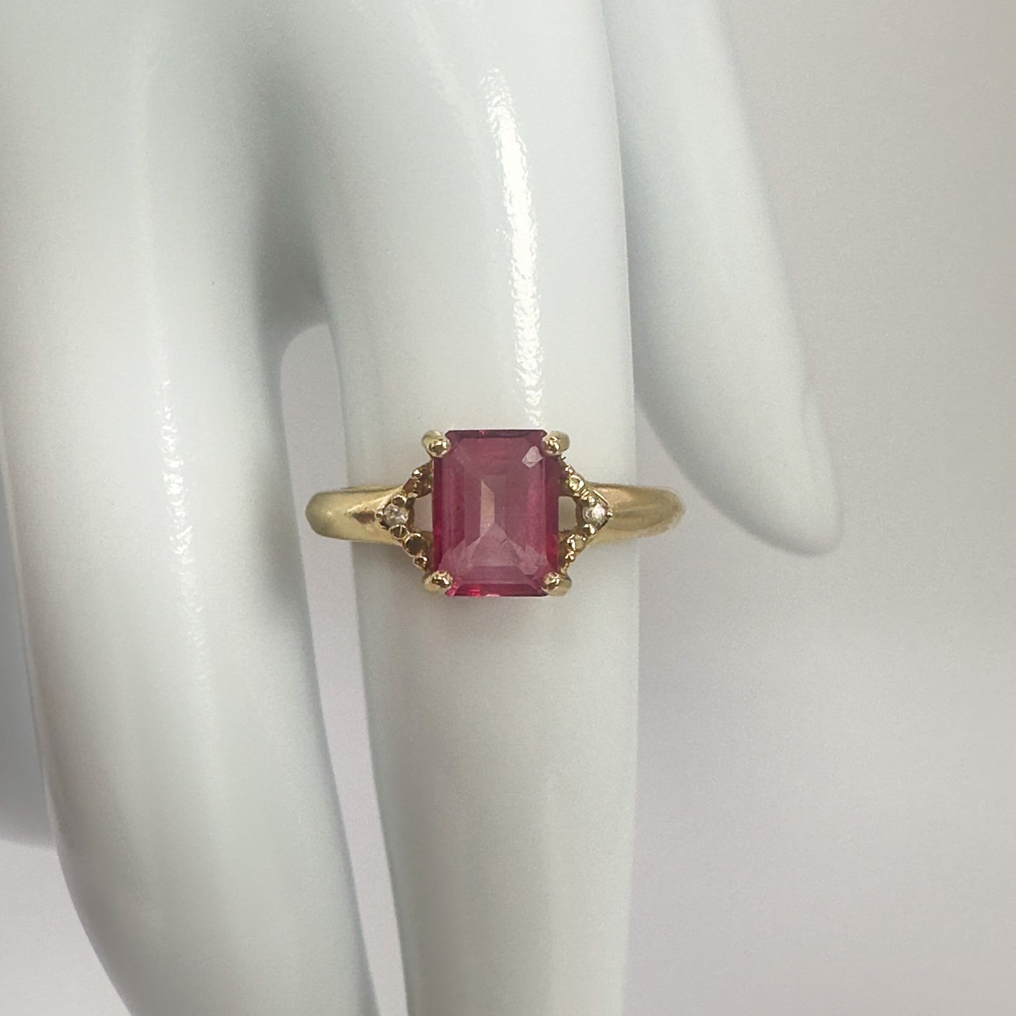 9ct Yellow Gold Pink Sapphire and Diamond Ring