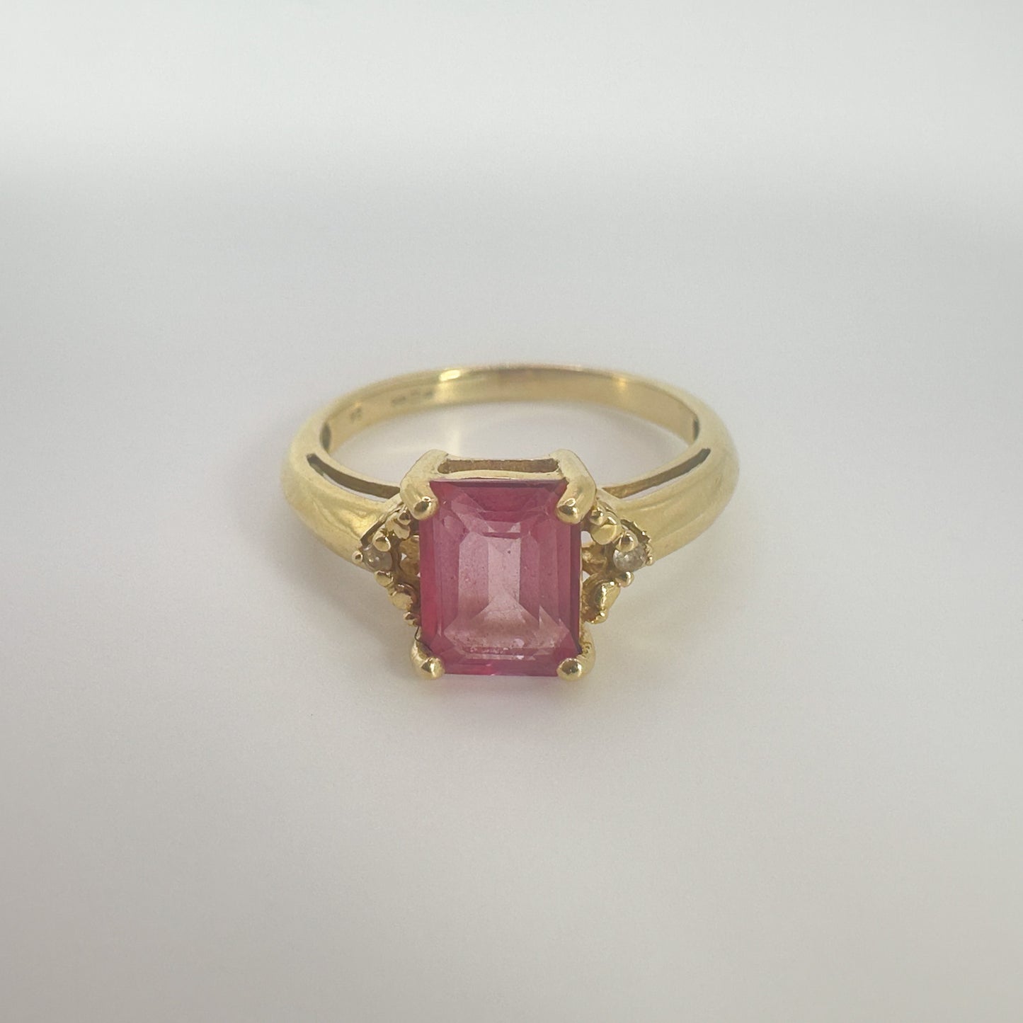 9ct Yellow Gold Pink Sapphire and Diamond Ring