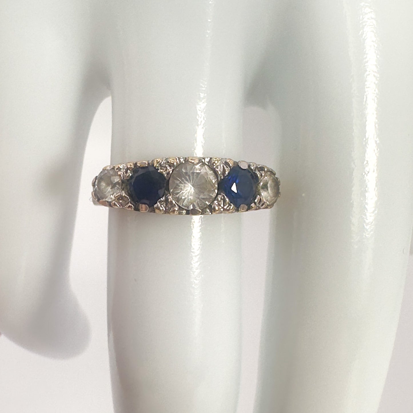 9ct Yellow Gold White and Blue Sapphire Ring