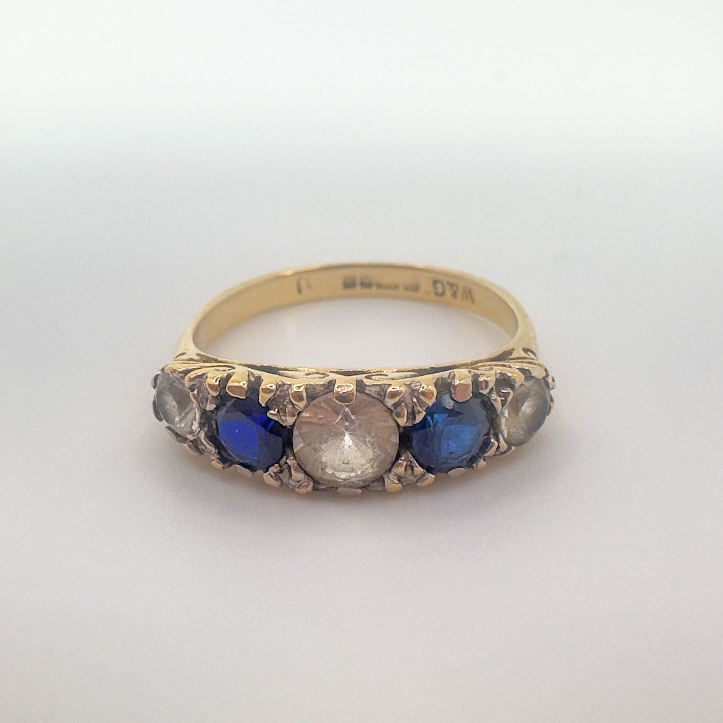 9ct Yellow Gold White and Blue Sapphire Ring