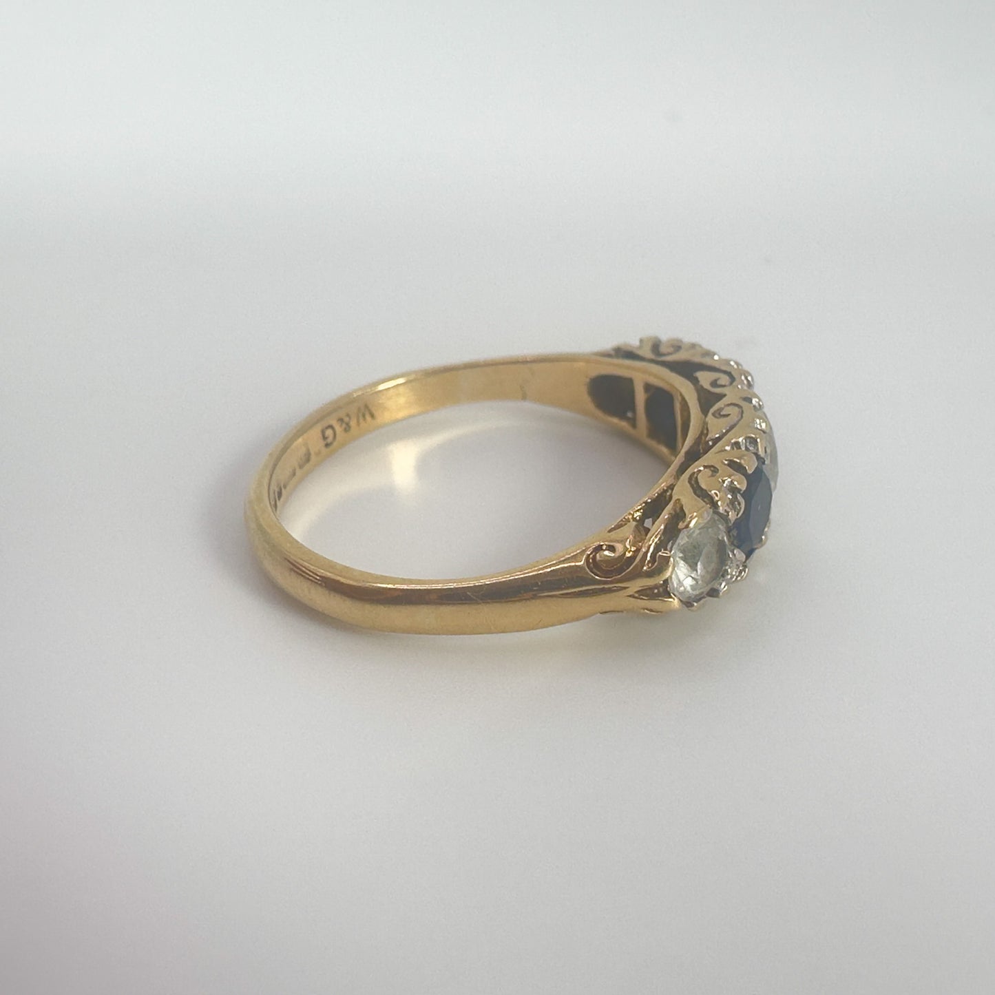 9ct Yellow Gold White and Blue Sapphire Ring