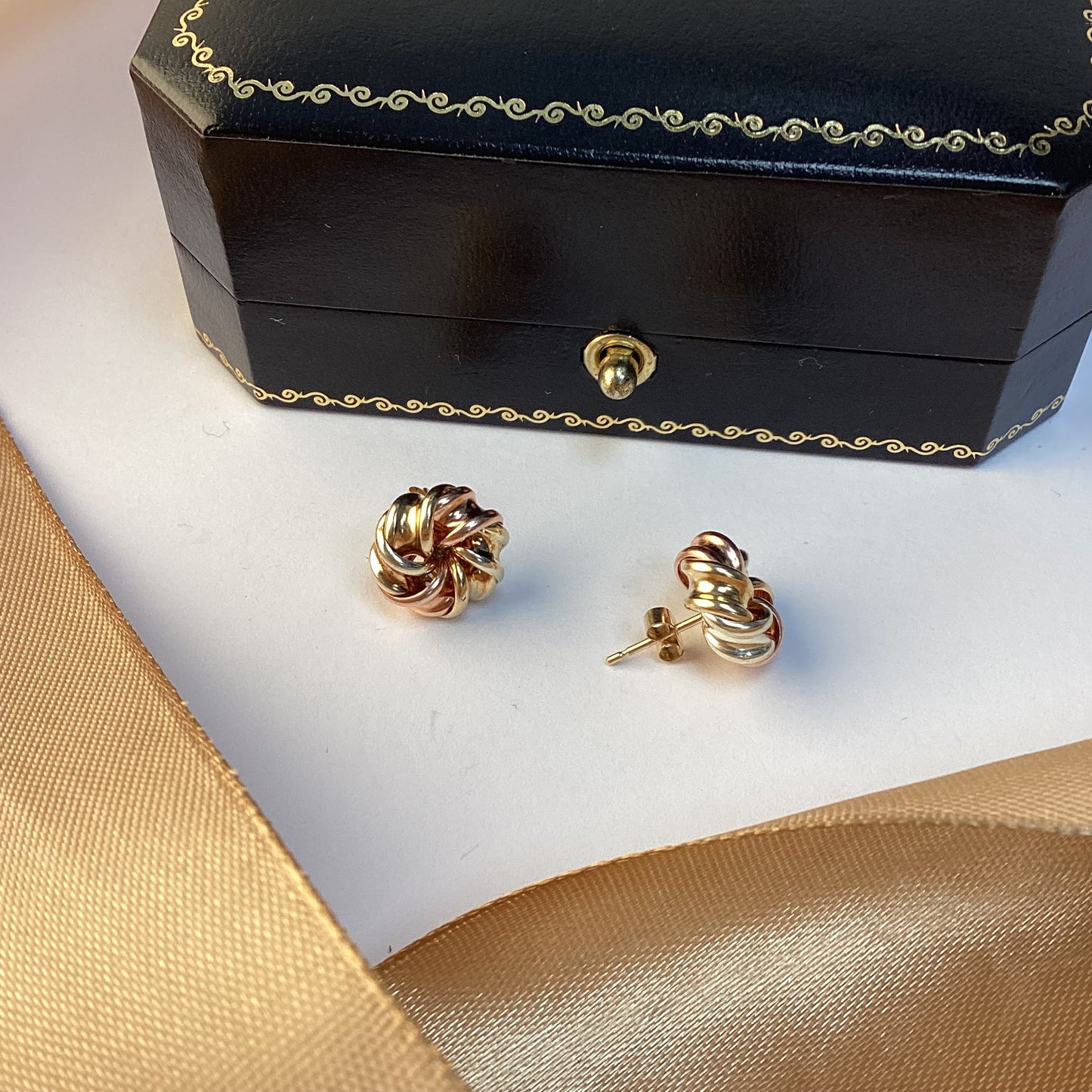 9ct Yellow Gold Tricolour Knot Earrings
