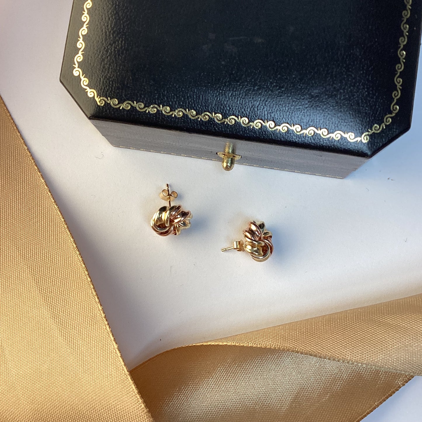 9ct Yellow Gold Tricolour Knot Earrings