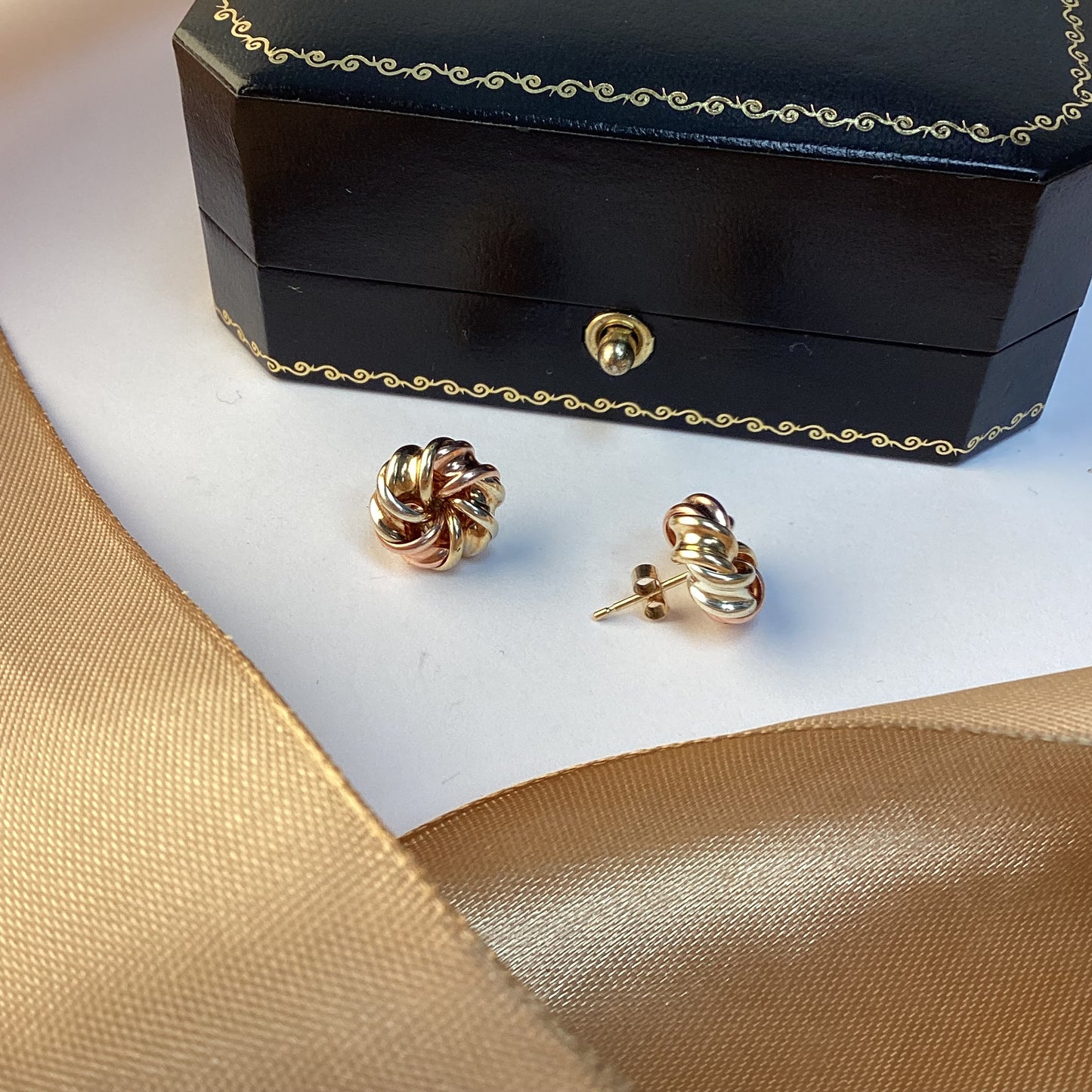 9ct Yellow Gold Tricolour Knot Earrings