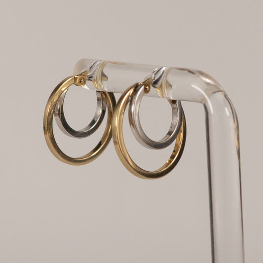 9ct Yellow Gold Two-Tone Double Hoop Earrings 1.7cm