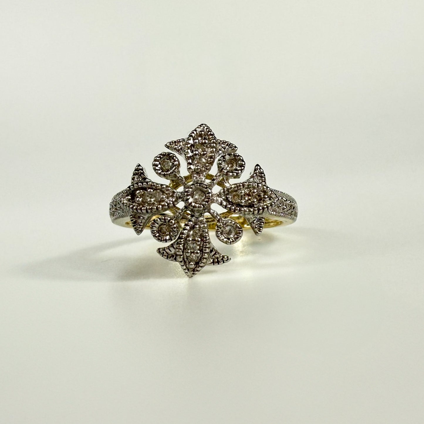 9ct Yellow Gold Cubic Zirconia Dress Ring - Floral Setting