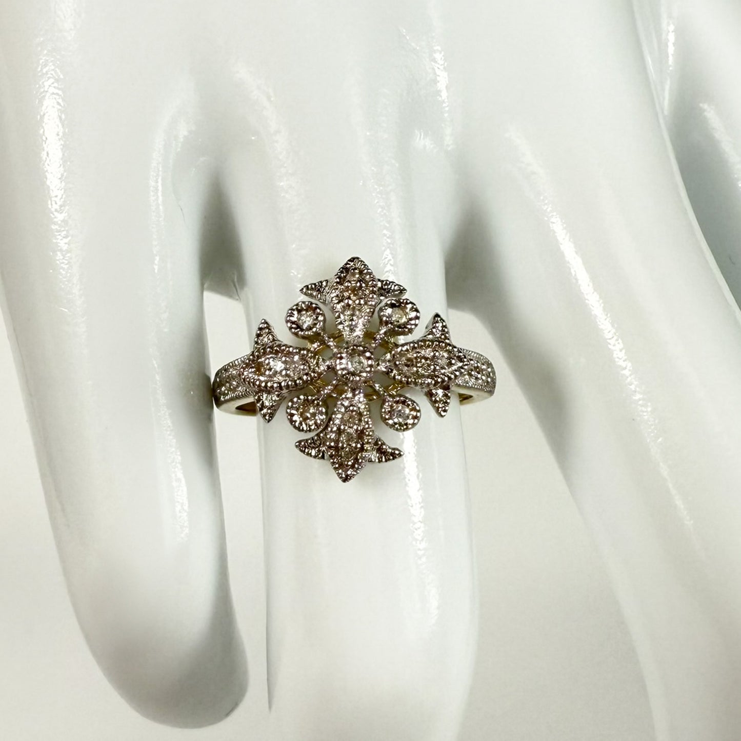 9ct Yellow Gold Cubic Zirconia Dress Ring - Floral Setting