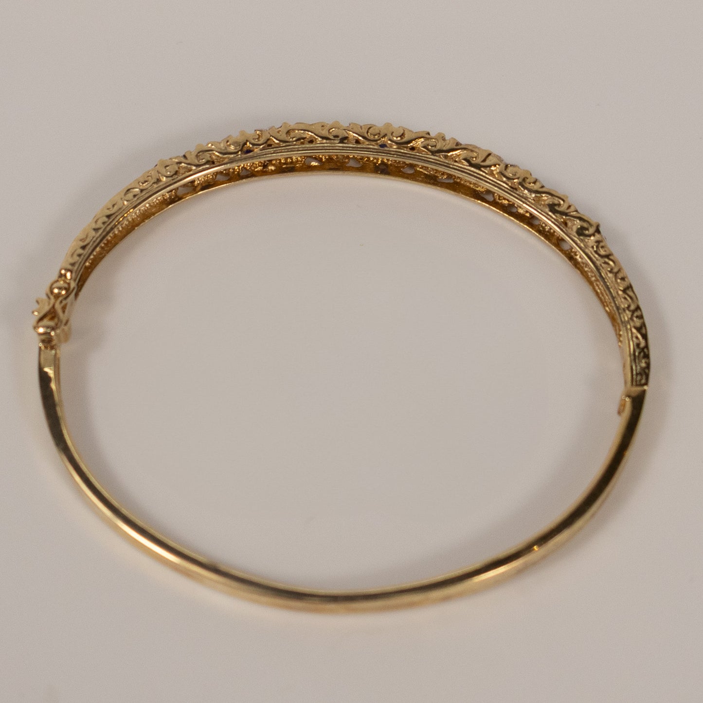 9ct Yellow Gold Sapphire and Diamond Set Hinged Bangle