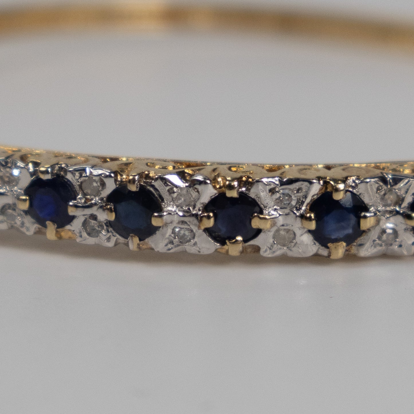 9ct Yellow Gold Sapphire and Diamond Set Hinged Bangle