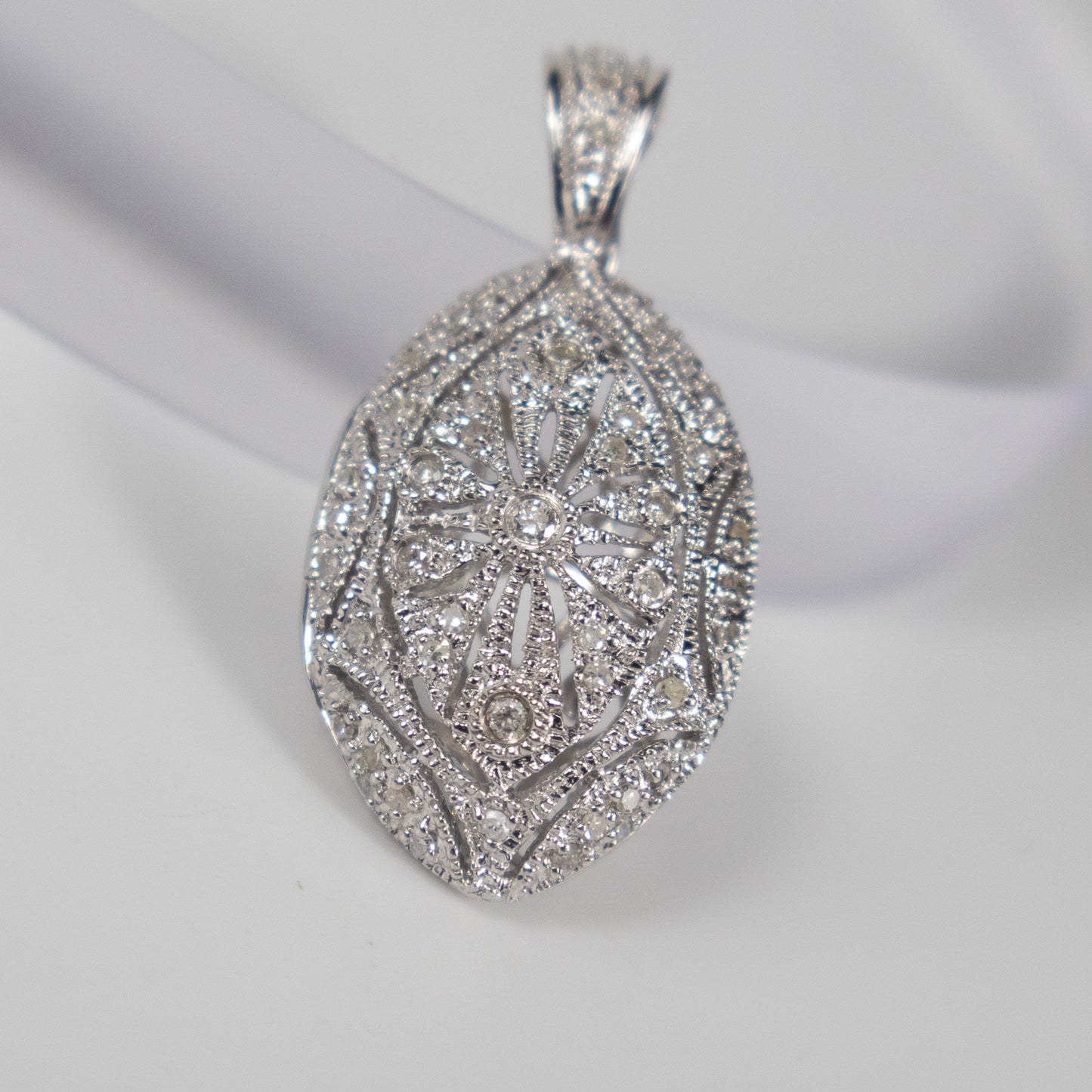 9ct White Gold Marquise Pendant with Cubic Zirconia