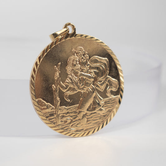 9ct Yellow Gold St Christopher Medallion Pendant 25mm
